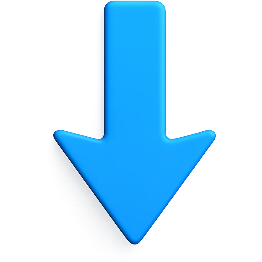 Blue arrow pointing down, add a shadow, 3D emoji style emoji