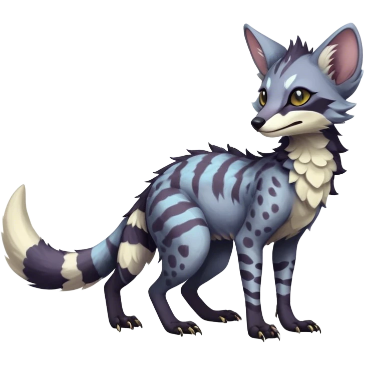 Feral Rare Fantasy dark pastel Vernid-Sergal-Genet-Trico-species by LiLaiRa, random markings, tufted tail, tufted ears, full body emoji