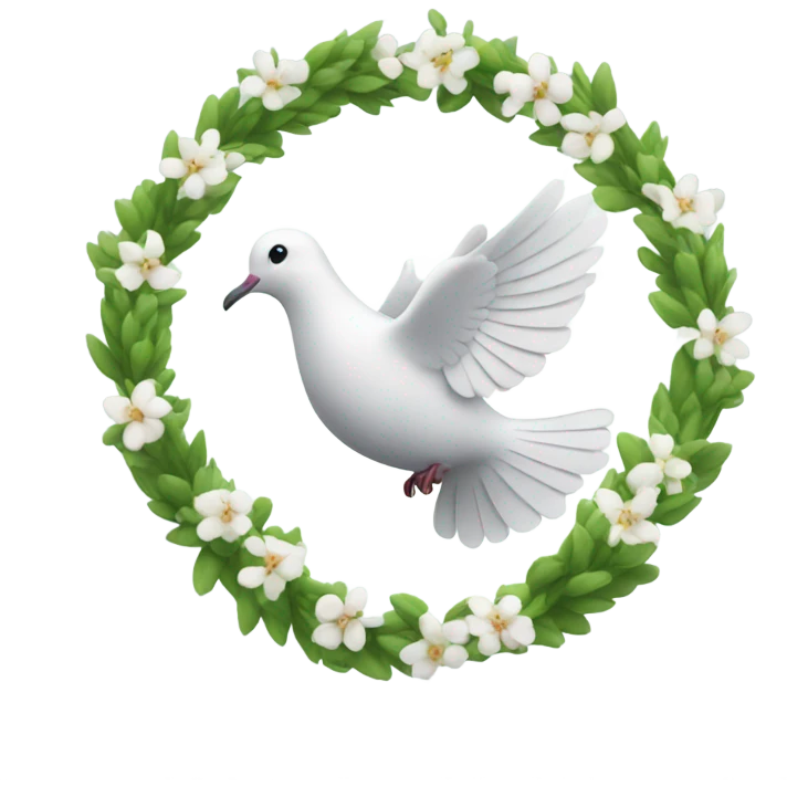 A dove with a green blooming peace wreath emoji