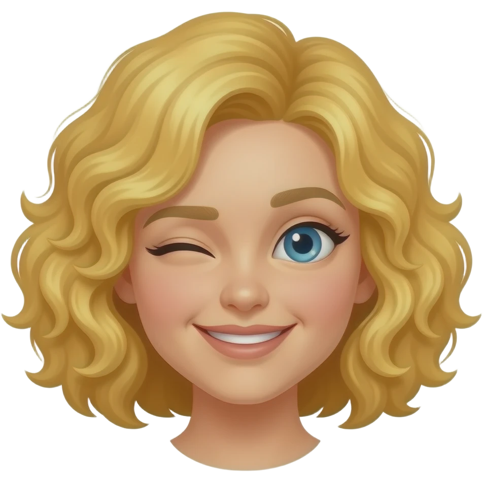 blonde curly bob winking with one eye emoji