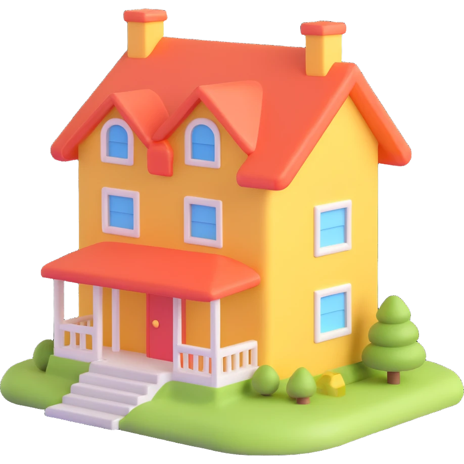 A 3D rendered house icon for a game, realistic textures, detailed emoji
