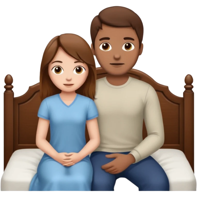 A brown-haired girl and a brown-haired man. They are both on a bed. The girl is sitting on the man.she is sitting on a man . they are in a sex position emoji