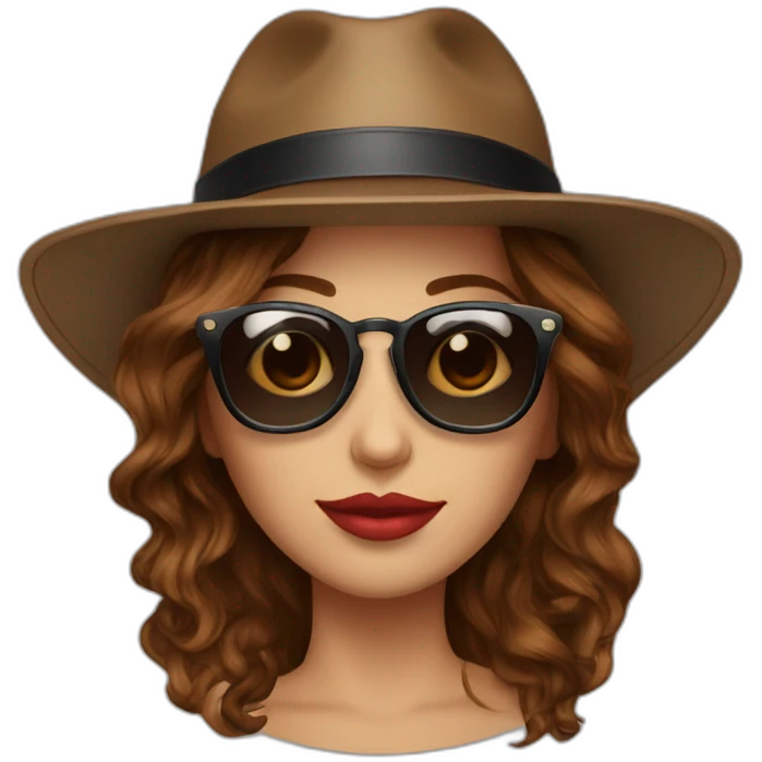 sunglasses on female head with wavy brown hair and a poker hat emoji