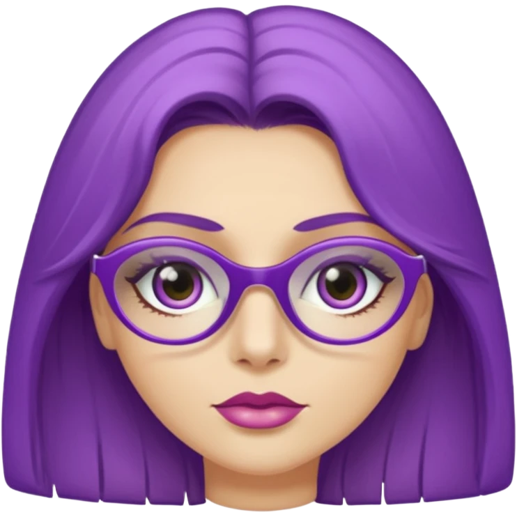 donna bella, occhi azzurri con occhiali, capelli medi, lisci e biondi, lavora al pc. Labbra color malva chiaro emoji