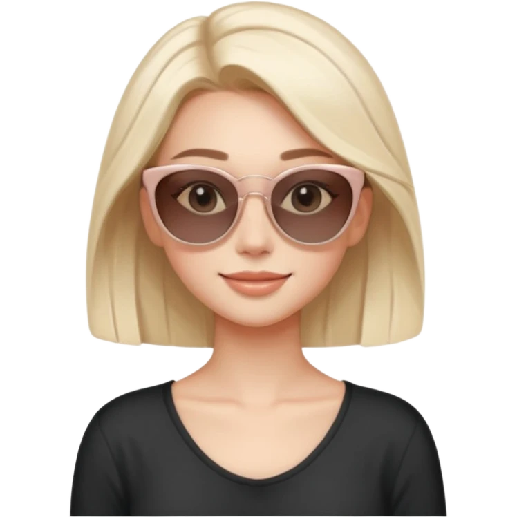 Clean girl influencer character, chest-up portrait, minimal aesthetic, natural glowing skin, soft confident smile, sleek hair, neutral pastel outfit, wearing trendy sunglasses on head, subtle beauty accessories, stylish hair clip, calm luxury vibe, clean modern illustration style emoji