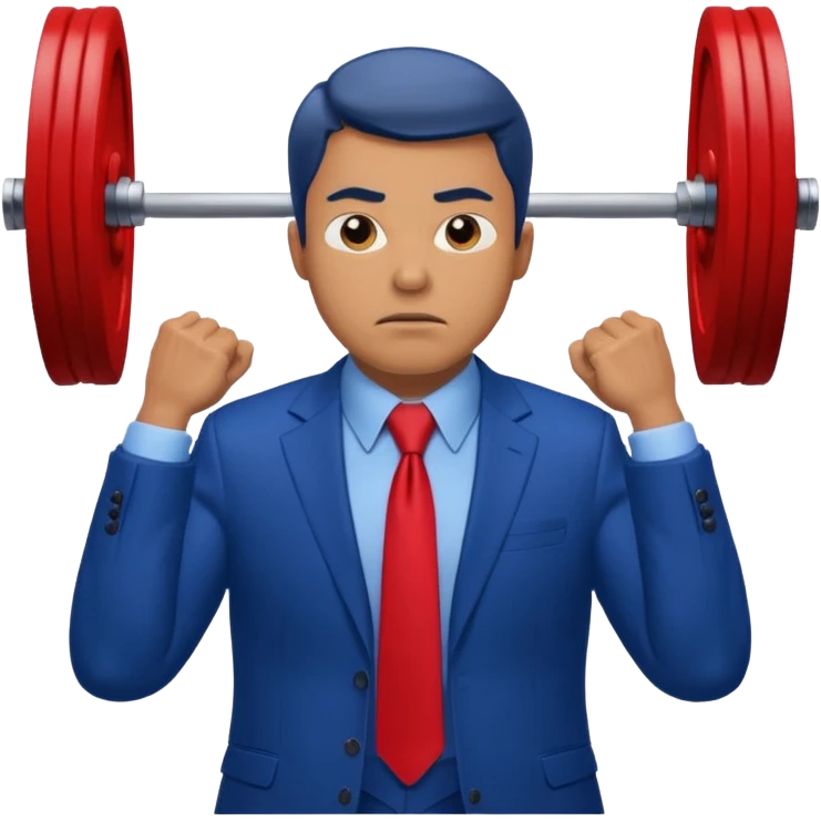 business man in a blue suit and red tie carry heavy weight on his shoulders emoji