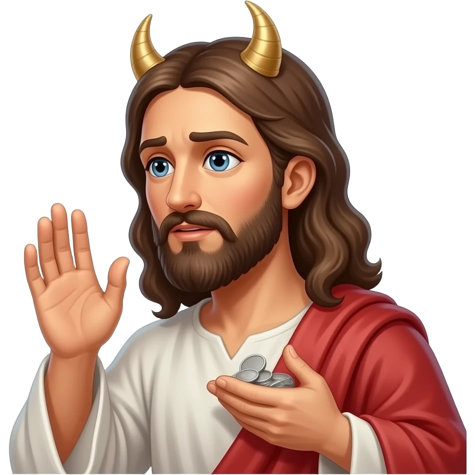 Satan whispers in Judas’s ear to betrayal Jesus for 20 pieces of silver emoji