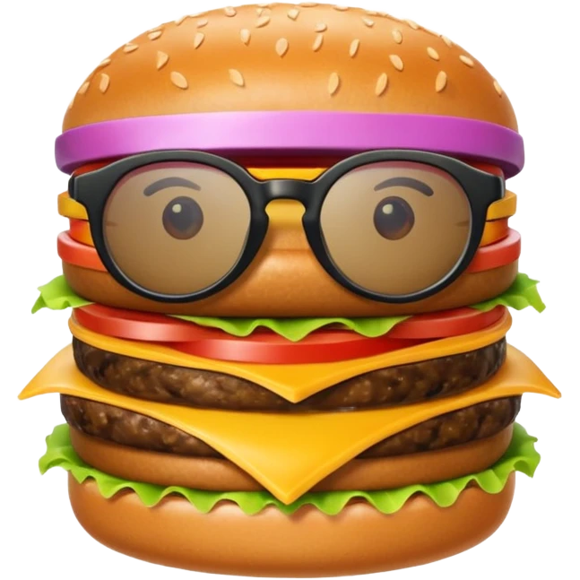 una hamburguesa con gafas y animado emoji