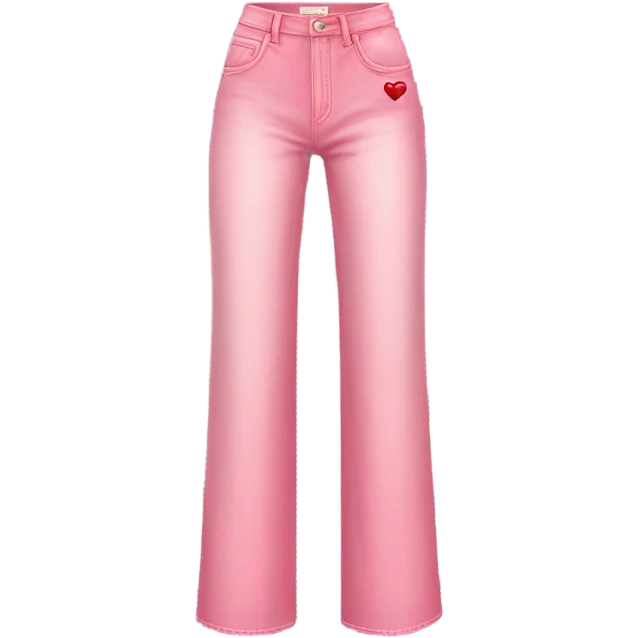 Realistic long Wide leg high waisted pink jeans with small red heart print, isolated emoji