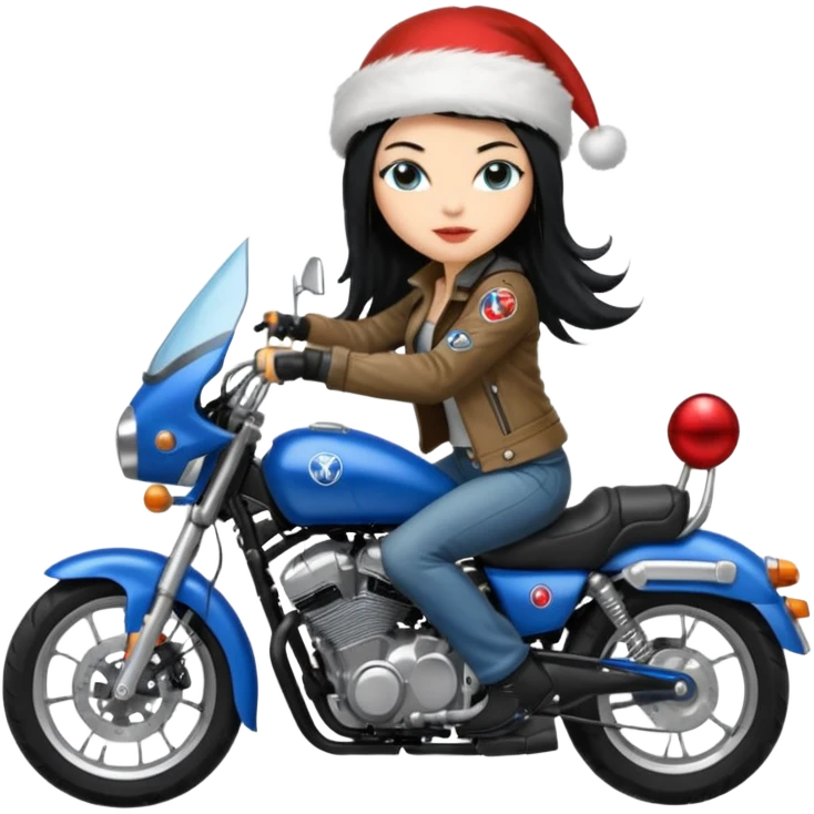 biker girl black long hair moto christmas yamaha blue emoji