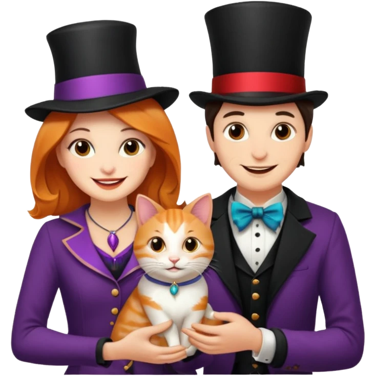 magician couple and their pet cat emoji
