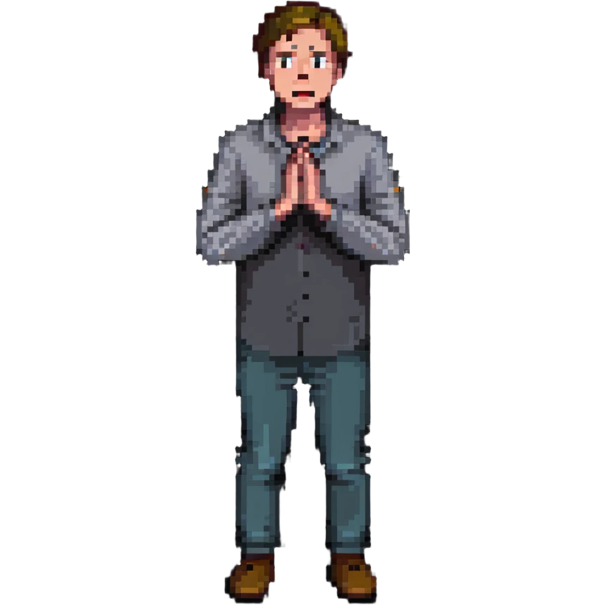 anxious man with hands outstretched in begging position with worried fearful expression emoji