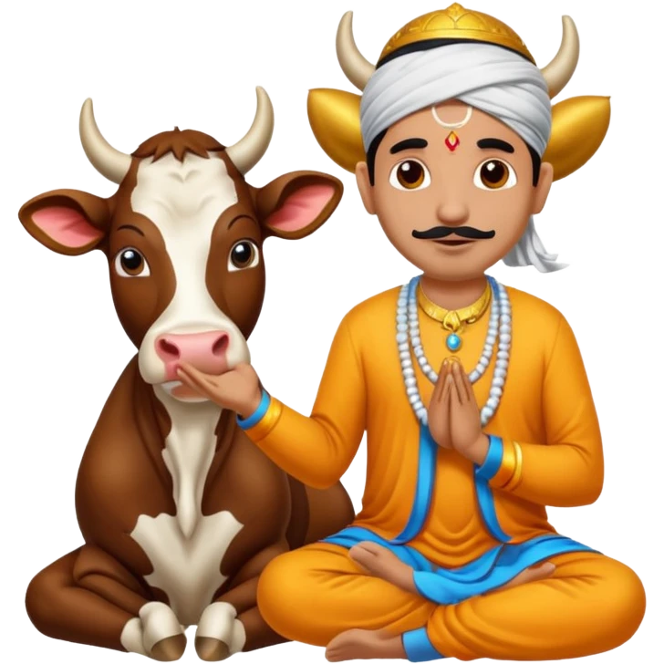 Indian man worshipping cow emoji