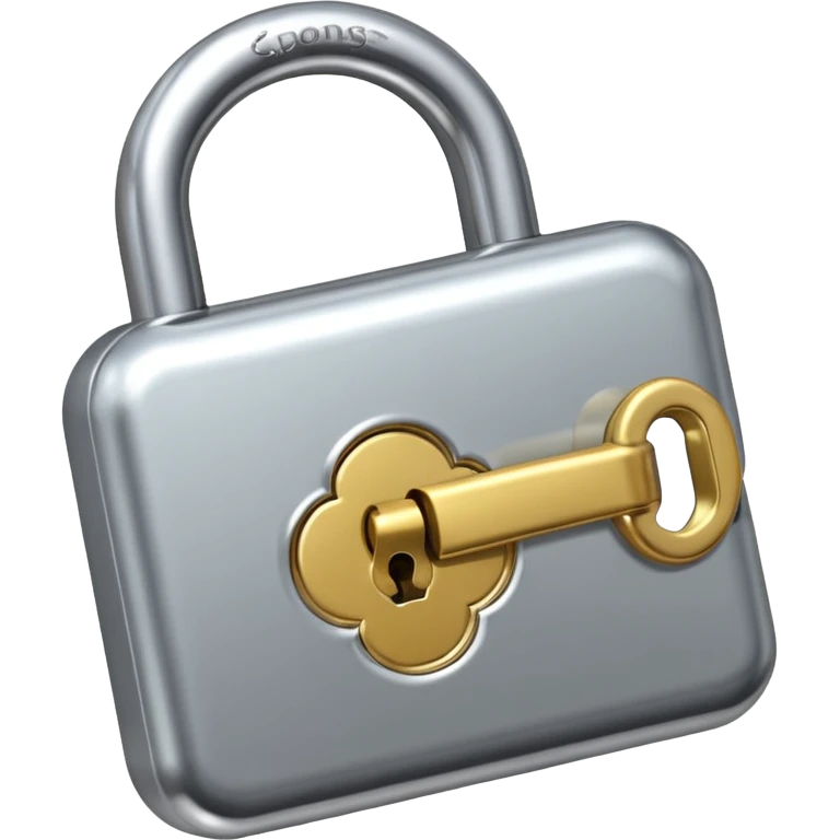 A chrome silver lock and key emoji, smooth metallic surfaces, glossy reflections, luxury swag vibe, minimal iOS emoji style, centered on clean white background emoji