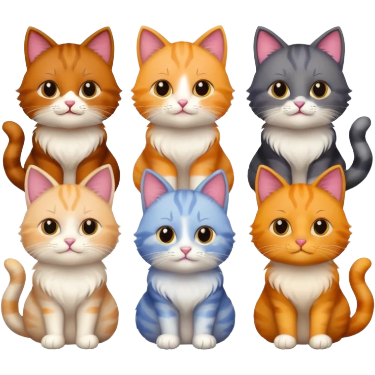 6 cats with different coloured coats emoji