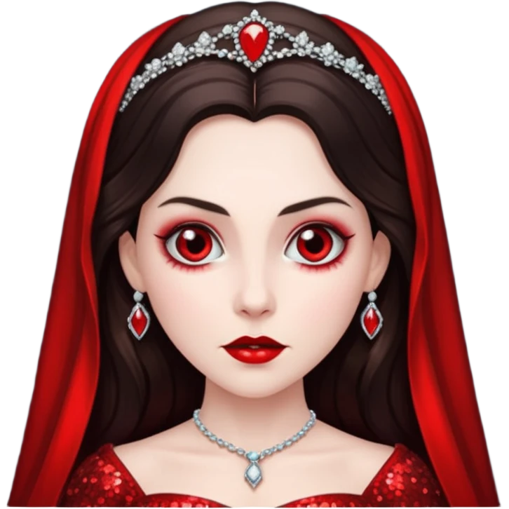 Bride of Dracula with long dark brown hair, red sequin outfit emoji