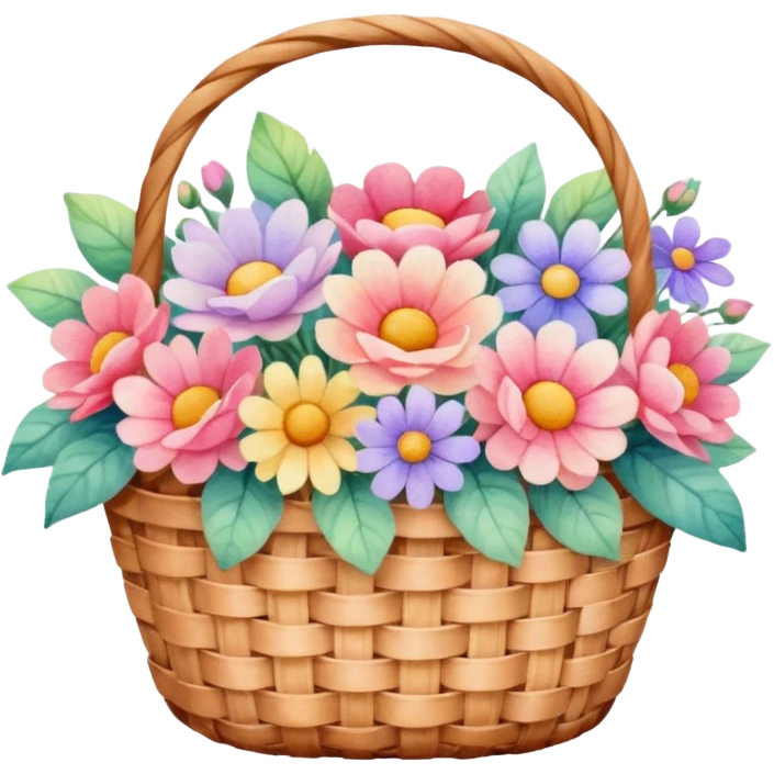 a basket of flowers, dreamy lighting, soft painterly textures, whimsical and nostalgic, watercolor style emoji