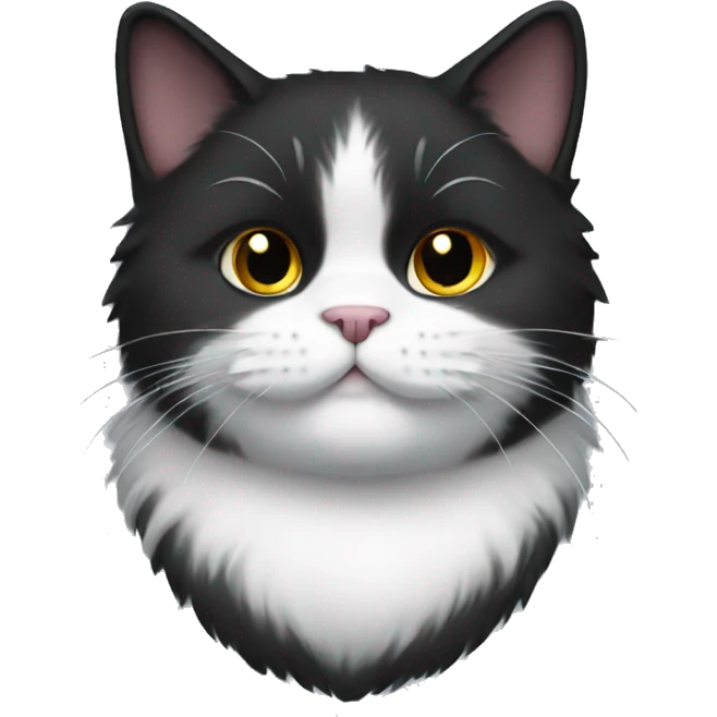 black fat fluffy cat with a white shirtfront emoji