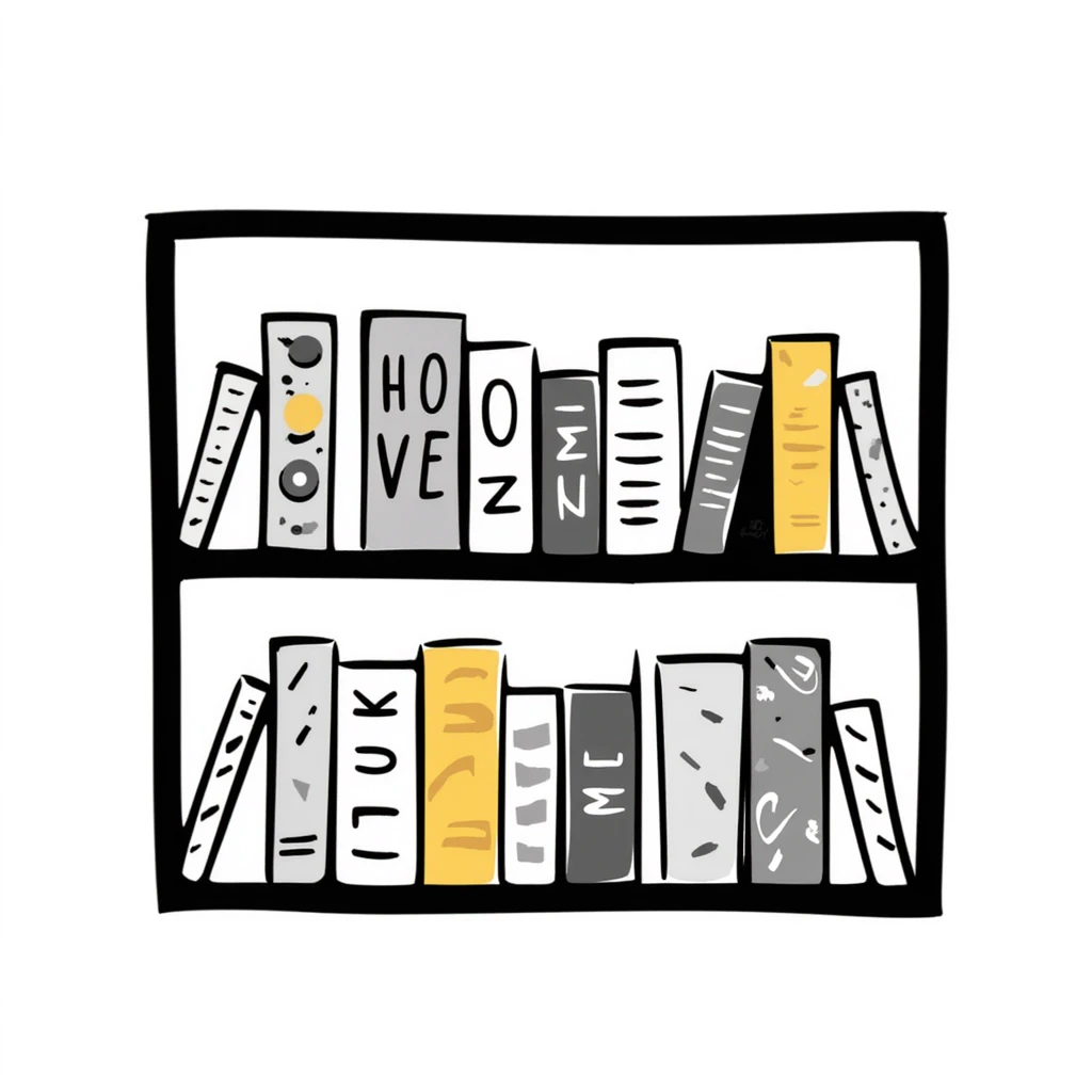 hand-drawn bookshelf with row of books of different sizes and colors emoji