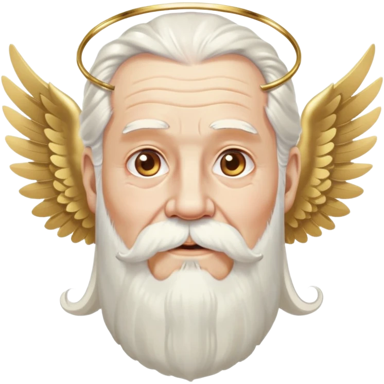 Divine being, elderly man with flowing white hair, long white beard and mustache, large white wings spread behind him, gold hoop earrings dangling from ears emoji