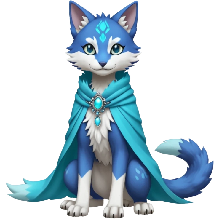 Kawaii cute Indigo Turquoise Grey beautiful pretty elegant divine edgy feline-vernid-sergal-Fakémon-Pokémon-Digimon-fursona-animal-creature, full body, with intricate detailed markings, silken shawl, decorative anklets emoji