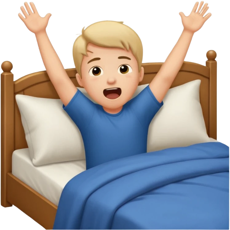 emoji- of a cute stretching boy waking up in bed emoji