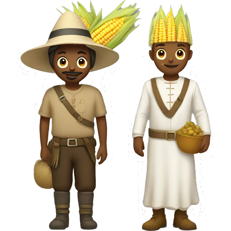 Two pilgrims next to corn with turkeys emoji