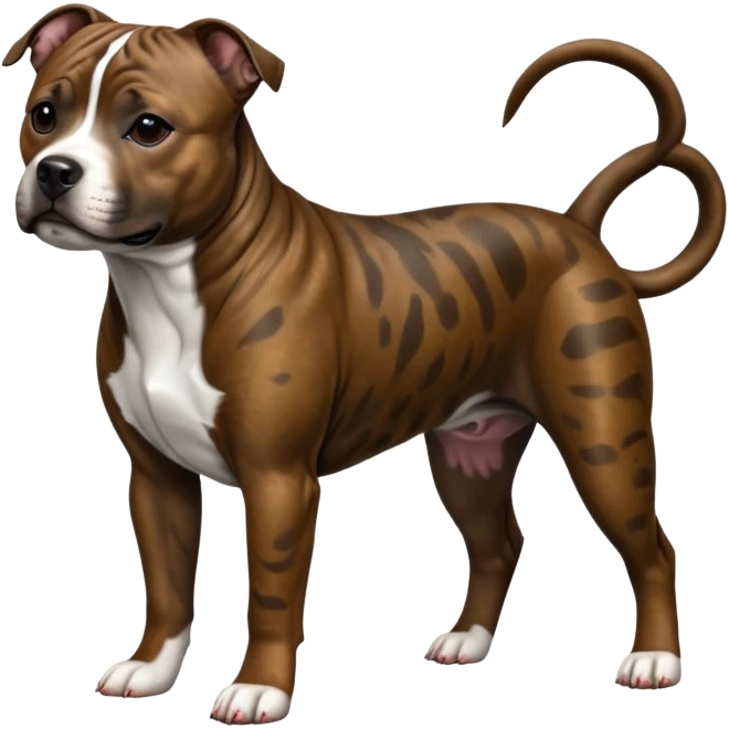 cinematic-[Staffordshire bull terrier]-realistic-full-body-standing-emoji,-tail-resting-loosely-beside-its-paws,-head-tilted-dramatically, -sleek-[brindle]-fur,-simplified-yet-realistic-focused-features,-highly-detailed,-glowing-with-an-almost-sarcastic-glow emoji