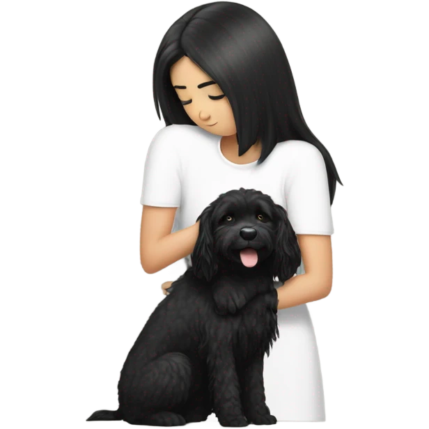 Black and white cavoodle getting hugged by long hair Asian girl emoji
