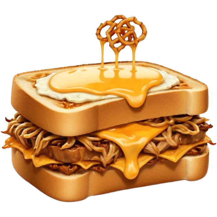BBQ pulled pork frisco melt on texas toast with crispy onions  emoji