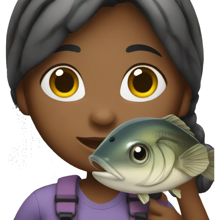Girl black holding fish emoji