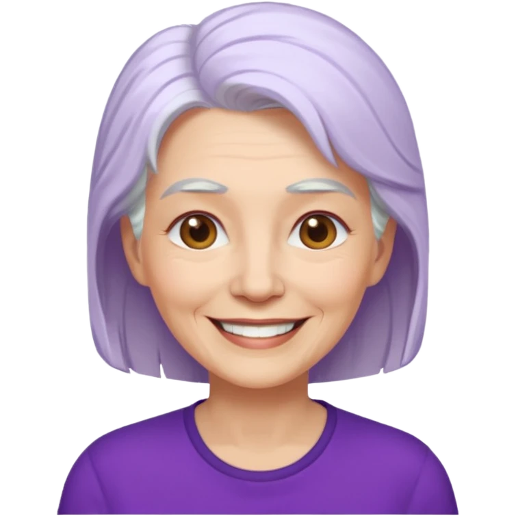 older woman with white hair and purple shirt emoji