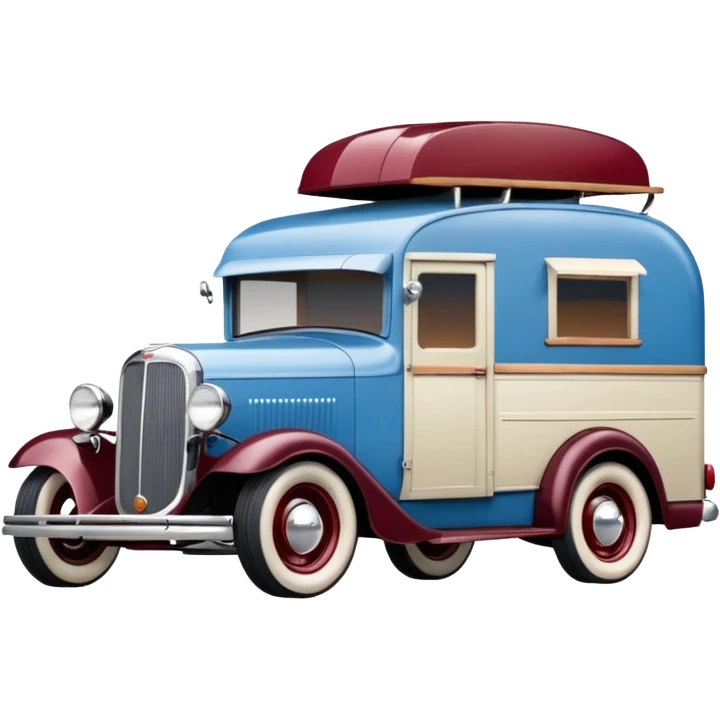 A 1934 rustic old antique rat Chevrolet hot rod caravan with  a large matching trailer that’s blue and cherry pearl  emoji