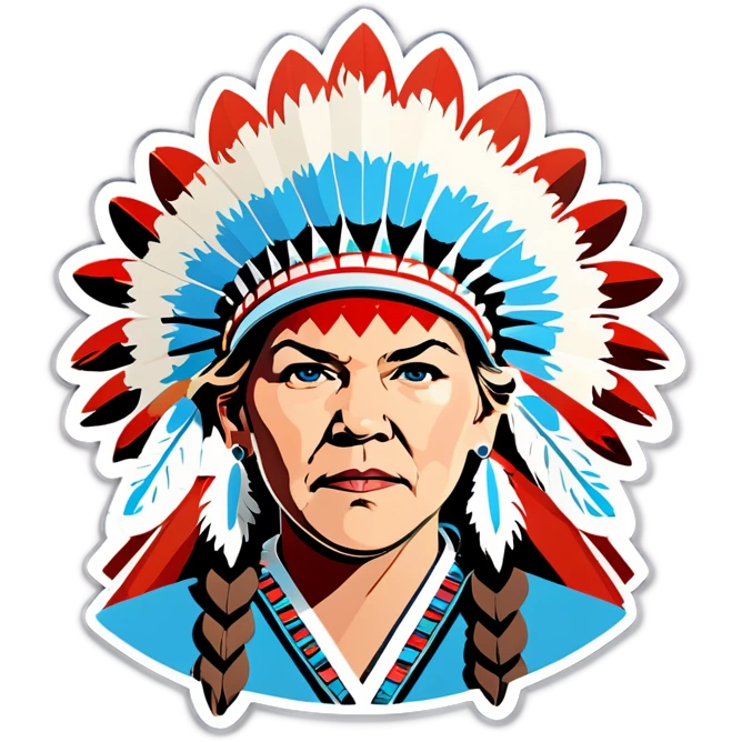 Make a picture of Senator Elizabeth Warren with a traditional Native American headdress make it less cartoonish without the braids make it more realistic  emoji