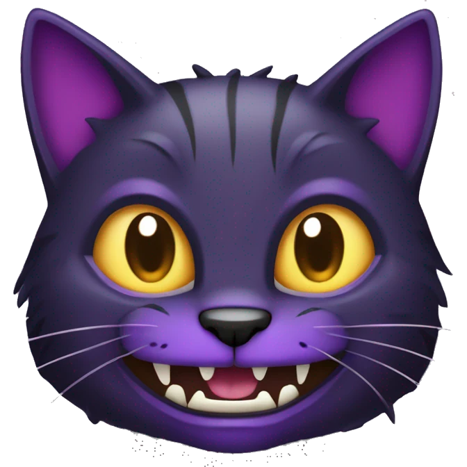 Black-purple Cat-Fakémon with big fangs full body emoji