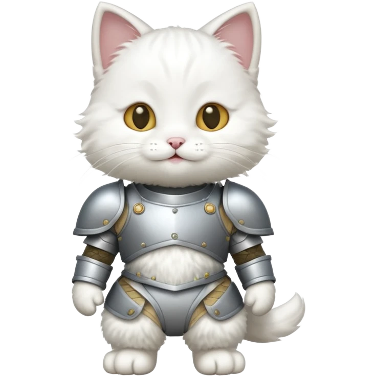 baby white cat in armor, full body, smile emoji