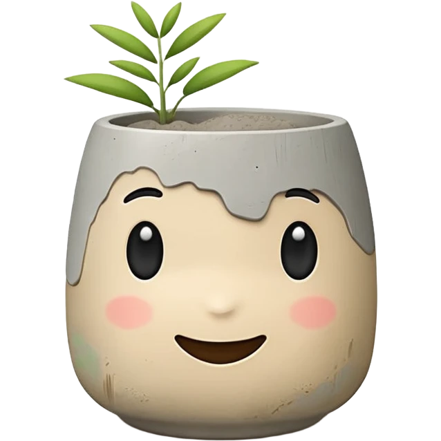 Cute emoji-style illustration of a smooth concrete pot with soft texture, neutral grey-beige color, minimal design, rounded edges, clean aesthetic background emoji