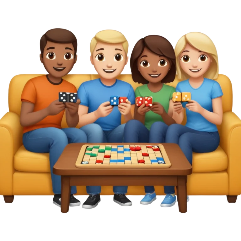 group of friends on couch playing a game emoji