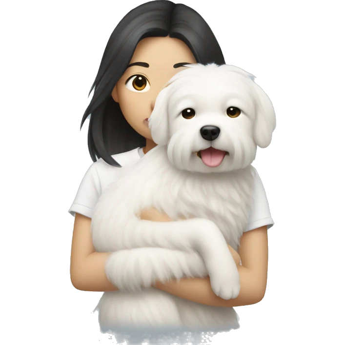 Asian girl with white fluffy dog emoji