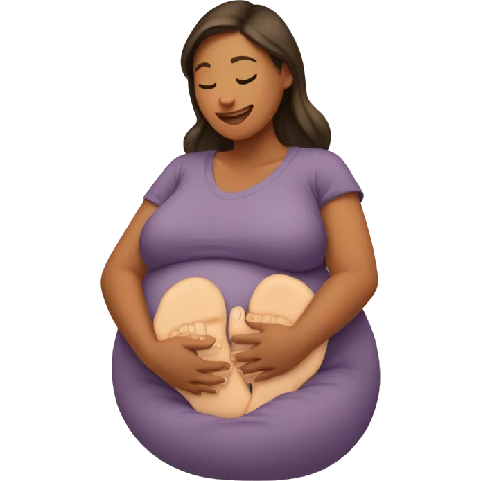 Hands holding a pregnant belly with feet at the top emoji