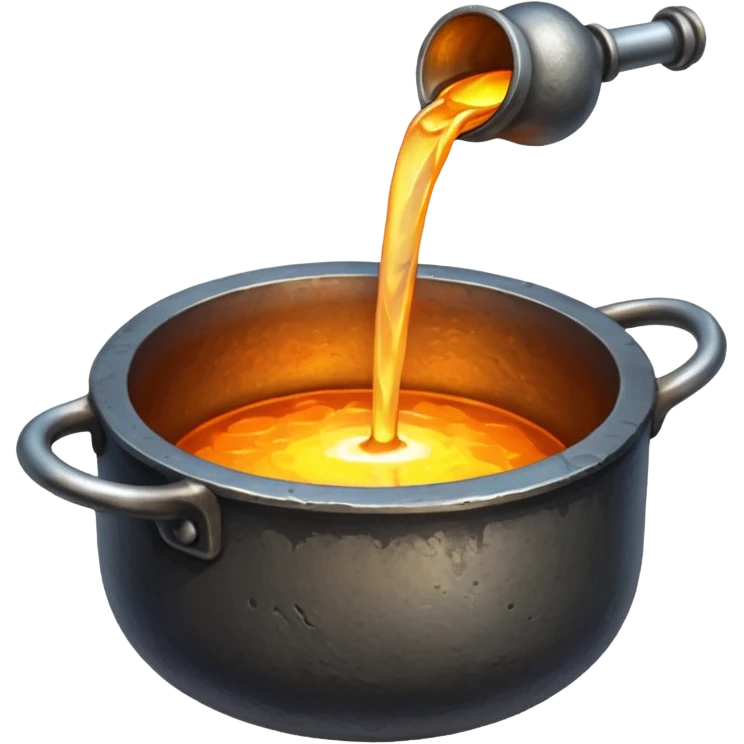 The crucible pours out metal, pixels. emoji
