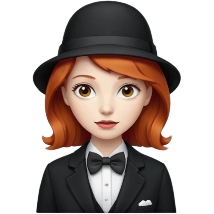 Bow Ties, Coats, and hat, lady, modern, red head emoji