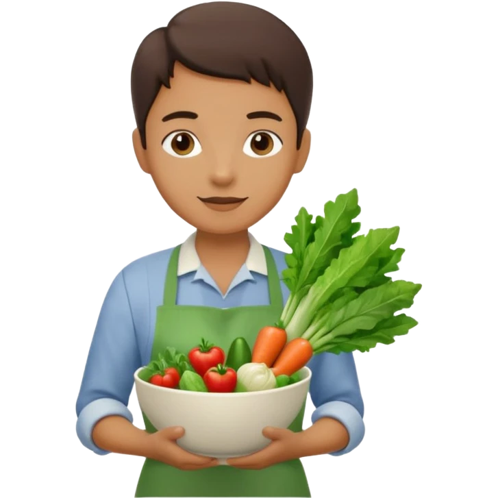 Healthy home cooking humanless avatar in clean style vibrant illustration. Fresh vegetables bowl, green tones, simple shapes, flat design, friendly and light. emoji