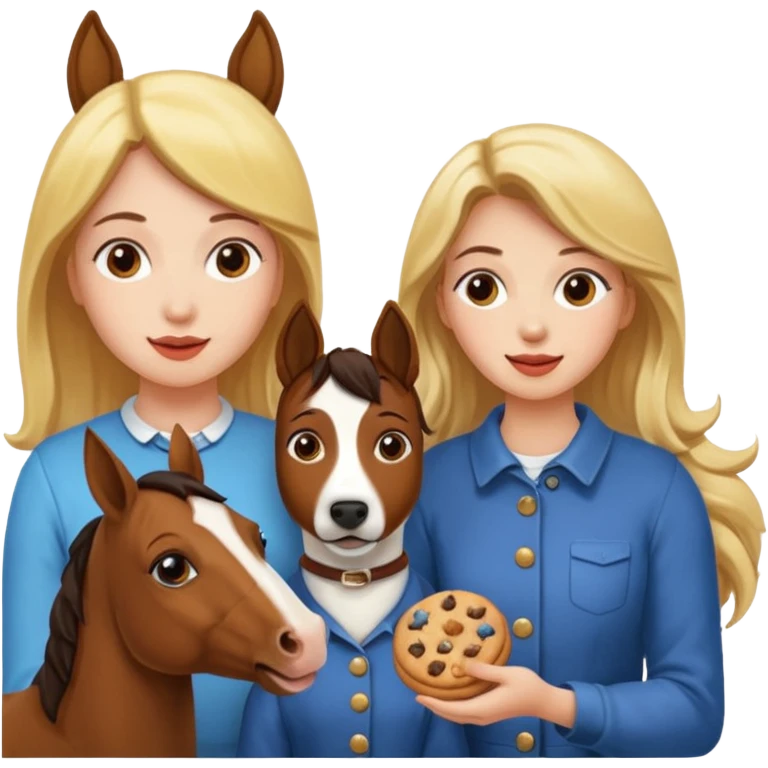 Ein Pferd ein Hund zwei Frauen essen Kekse  emoji