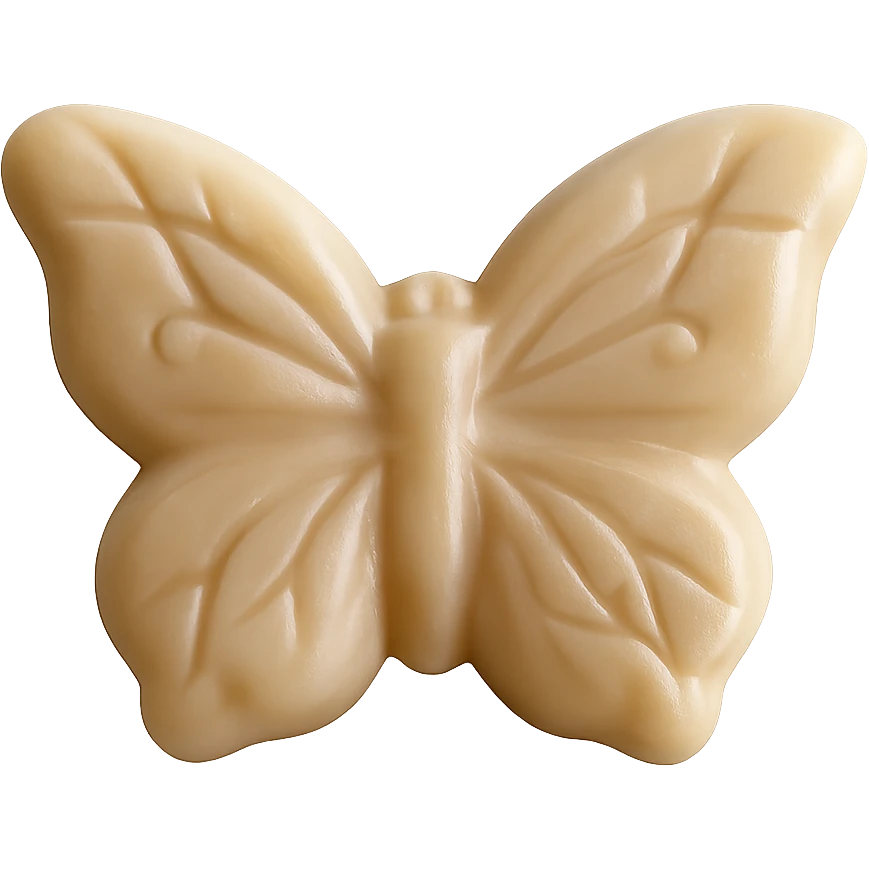 Make the realistic butterfly-shaped candy beige in color, keep it isolated on a transparent background with no visible background. emoji