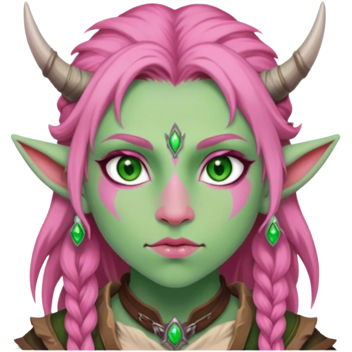 Firbolg girl with green eyes and pink skin portrait emoji