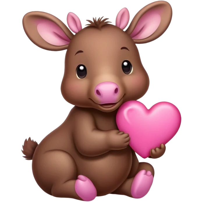 A baby moose holding a pink heart emoji