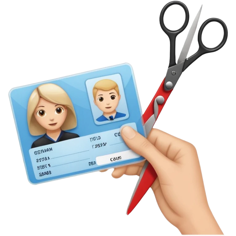 Scissors cutting an ID card in 2 parts.hyper realistic emoji