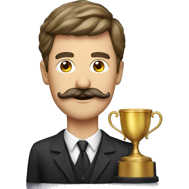 mustached man with winner trophy emoji