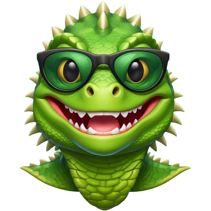 capitalist iguana head with black sunglasses smiling venomously emoji